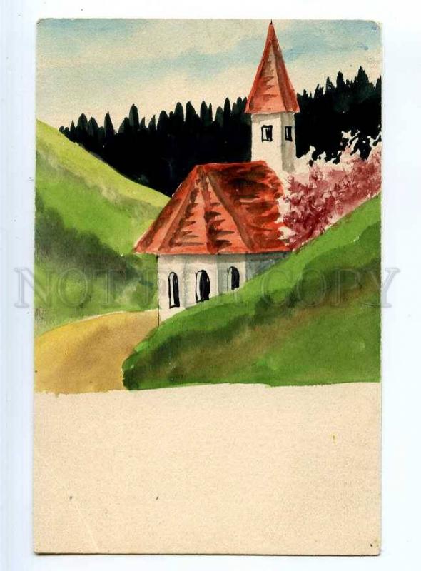 244811 Rural CHURCH Vintage HAND PAINTED WATER COLOR PC