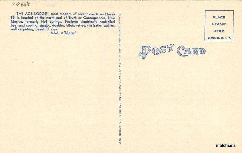 1940s Ace Lodge Truth or Consequences New Mexico Tichnor linen postcard 3028