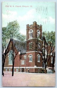Freeport Illinois IL Postcard First Methodist Episcopal Exterior Building 1910
