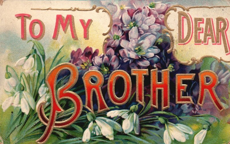 Vintage Postcard 1908 To My Dear Brother Beautiful Flowers Designs Greeting Card