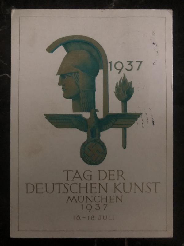 1937 Munich Germany Postcard  Propaganda cover Day of german art festival b