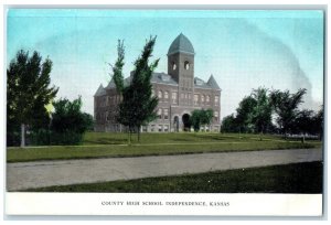 c1905 County High School Exterior Building Independence Kansas Vintage Postcard