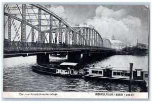 Tokyo Japan Postcard The River Sumida Ryogoku Bridge Passenger Boat c1910