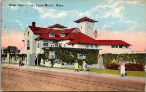 View of the State Bath House, Lynn Beach MA Vintage Postcard Q80