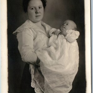 c1910s Messy Hair New Mom RPPC Baby Mother Portrait Child Real Photo Natal A260