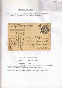 1918, AEF in BEF: AEF Member on Leave, Bournemouth to Memphis,TN (M4132)