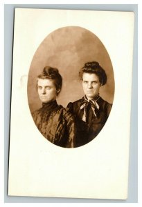 Vintage 1900's RPPC Postcard Portrait of Two Finely Dressed Women