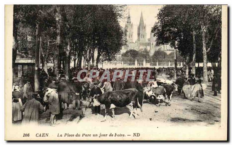 Caen Old Postcard Place du Pare a Day Fair Vacehs TOP