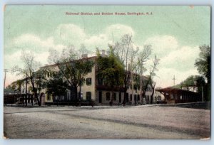 c1908 Burlington New Jersey NJ Postcard Railroad Station Belden House Building