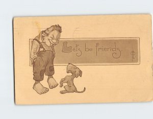 Postcard Lets be friends with Boy Dog Comic Art Print