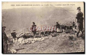 Old Postcard Militaria Alpine hunters in the Alps Fighting Blue Daibles