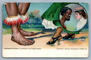 FOOTWEAR OF NATIONS S.AFRICA WOONSOCKET RUBBER CO ADVERTISING ANTIQUE POSTCARD