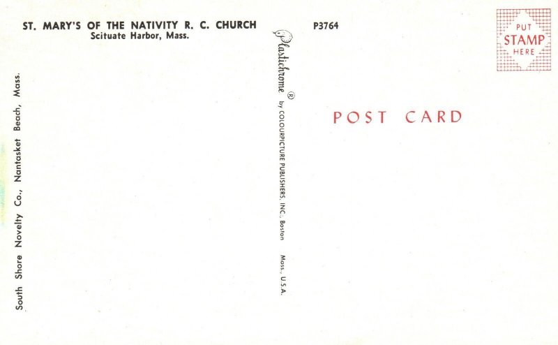 Vintage Postcard 1930's St. Mary's Nativity Roman Catholic Church Massachusetts