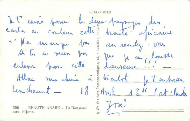 Beauty arab dancer real photo postcard