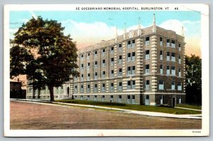 Vintage Vermont Postcard - De Goesbriano Memorial Hospital  Burlington  1928