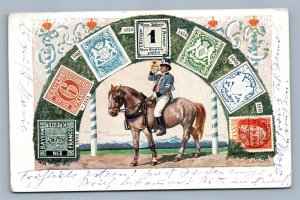 BAVARIAN STAMPS DOUBLE SIDED ANTIQUE POSTCARD KING LUDWIG III Germany