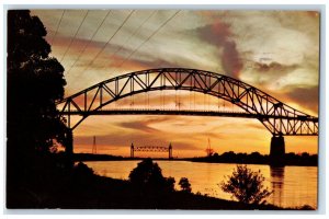 c1960's Sunset Scene Showing Sagamore Bridge Cape Code Canal MA Postcard