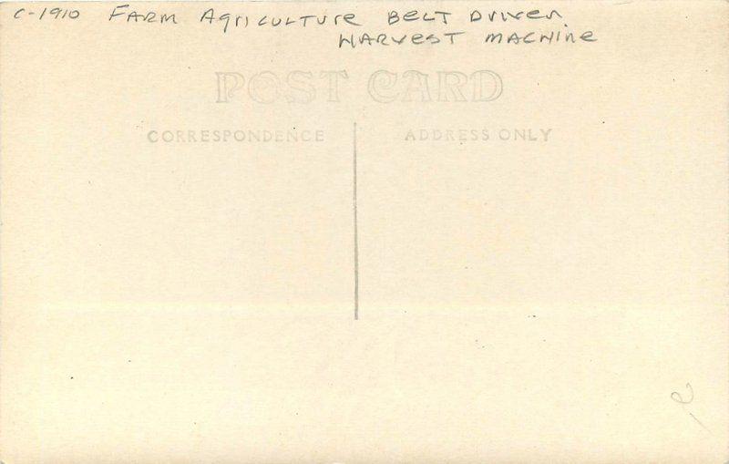 Belt Driven Harvest Machine C-1910 Farm Agriculture postcard 13678 RPPC