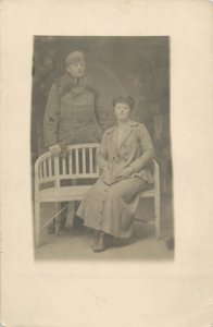 Social history military couple studio portrait postcard