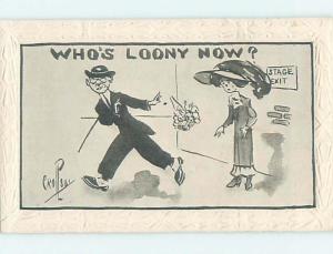Pre-Linen comic signed MAN THROWS FLOWER BOUQUET AT GIRL AND WALKS AWAY HL2352