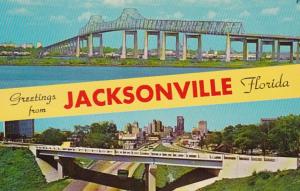 Florida Jacksonville Greetings Showing Skyline & John E Mathews Bridge