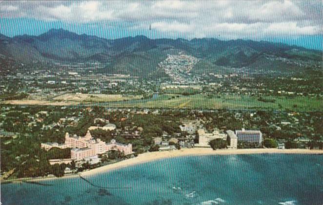 Hawaii Waikiki Aerial View Royal Hawaiian Moana and Surfrider Hotels