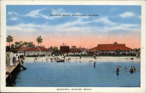 Pensacola Florida FL Beach Scene Linen 1930s-50s Linen Postcard