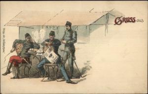 Gruss Aus German Military Comiuc Art Reading Newspaper Smoking Cigarettes