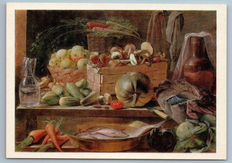 1981 STILL LIFE MUSHROOMS Pumpkin Jug Glass Vegetables Soviet USSR Postcard