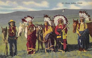 Sioux Indian Chiefs Native American Indian linen postcard