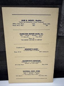 Vintage 40s HOTEL DE HAMBURGER Restaurant Menu Three Rivers Michigan Rare