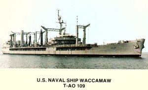 1950s U.S. NAVAL SHIP WACCAMAW T-AO 109 CHROME POSTCARD P379