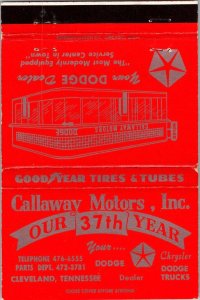 Vintage Matchbook Cover Callaway Motors Cleveland, Tennessee MB177