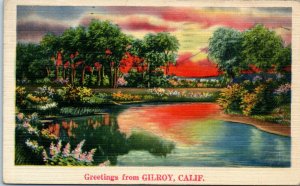 1940s Greetings from Gilroy CA Santa Clara County California Linen Postcard