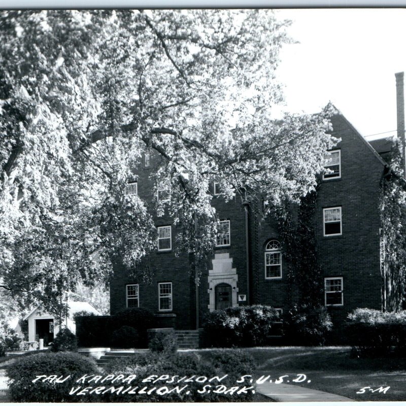 c1950s Vermillion, S. Dak RPPC Tau Kappa Epsilon University of South Dakota A113
