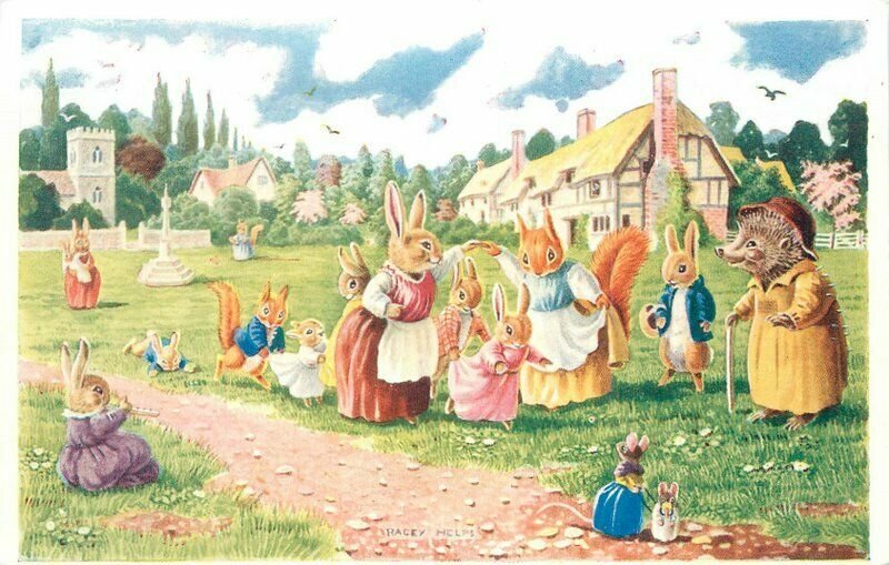 Anthropomorphic Racey Helps Dressed Animals Rabbits Medici Postcard 20-12577