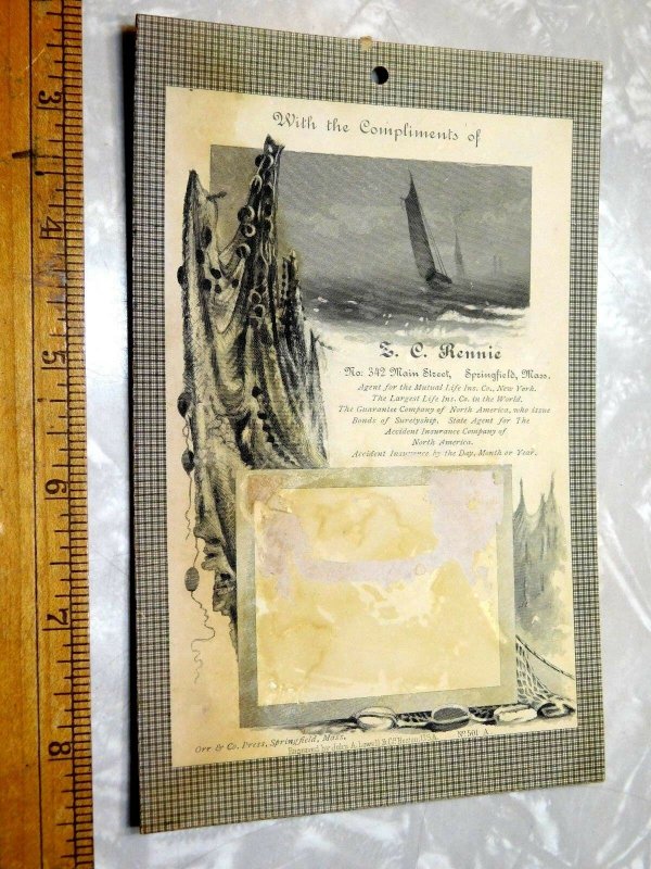 1870s-80s Z.C Rennie Lovely Engraved Nautical Fishing Scene, Springfield, MA  F0