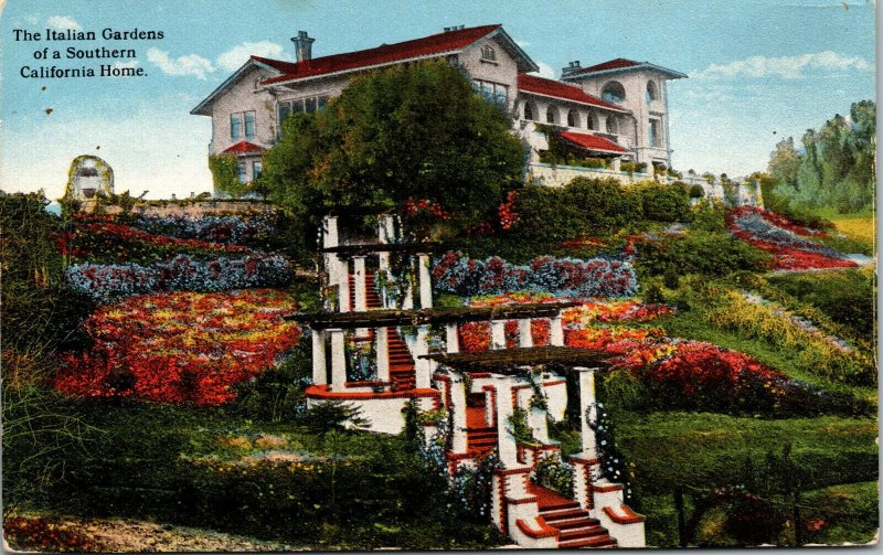 Vtg 1910s Italian Gardens of a Southern California Home CA Postcard