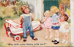 Airplane Pilot Children Who Will Fly With Me Happy Childhood Tuck Postcard H50