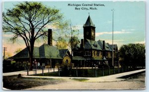 BAY CITY, MI ~ Michigan Central RAILROAD DEPOT Station  c1910s   Postcard