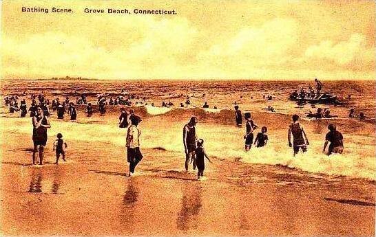 Connecticut Grove Beach Bathing Scene Albertype