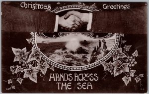 Hands Across the Sea Christmas Greetings Postcard 1908 Barnet Cancel RPPC H83