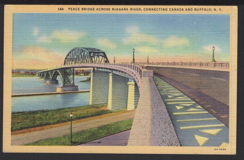 New York BUFFALO Peace Bridge connecting to Canada across Niagara River  ~ LINEN