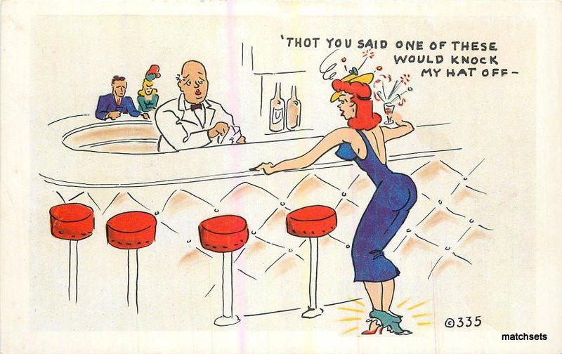 1950s Sexy Pin Up Drinking Bar panties down Humor NOBLE postcard