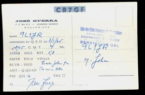 1965 QSL Card  Ham Radio Station CR7GF Mozambique to Sierra Leone B1520