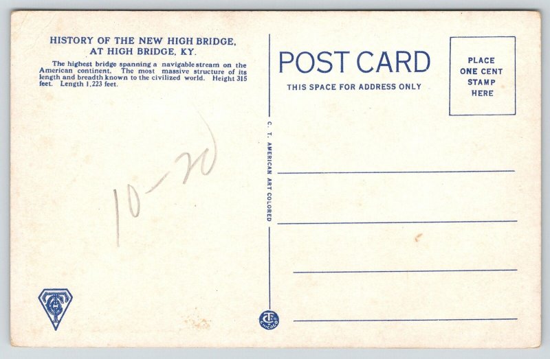 High Bridge Kentucky~Train Approaches Limestone Towers on Bridge~c1915 Postcard