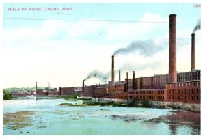 Mills On River Lowell Massachusetts Postcard Posted 1913