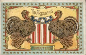 Thanksgiving American Emblem Turkeys Gilt Patriotic c1910 Vintage Postcard