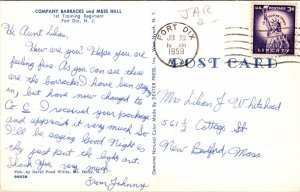 Company Barrcks Mess Hall Fort Dix New Jersey NJ Cancel PM WOB Note Postcard 