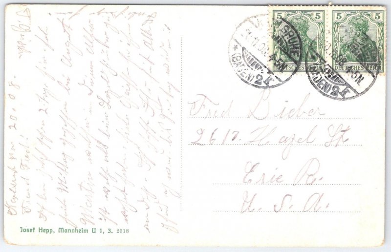 Vintage Karlsruhe Kaiser Wilhelmsplatz Postcard with Tram & Statue